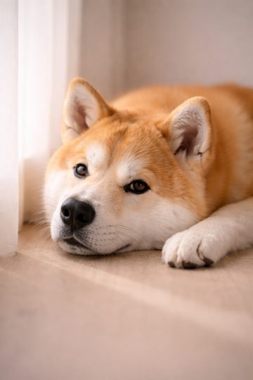 Akita Inu Head Rest by Window Soft Light Scene