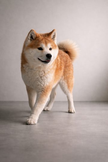Akita Inu Walking in Minimal Grey Studio Soft Light Wallpaper