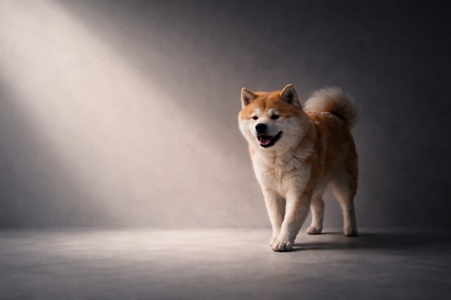 Akita Inu in Wide Minimal Grey Studio with Negative Space Wallpaper