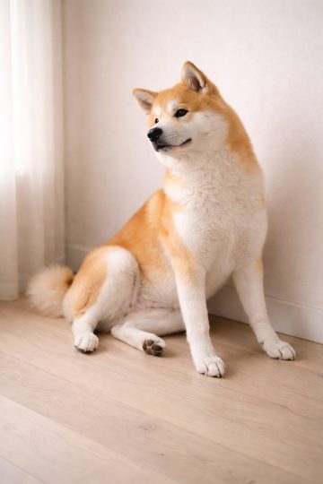 Akita Inu Sitting Diagonal Indoor Minimal Composition