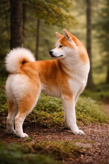 Akita Inu Standing Twist Body Curve Natural Pose