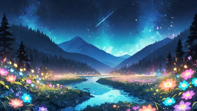 Anime Sky Aurora River Valley Wallpaper