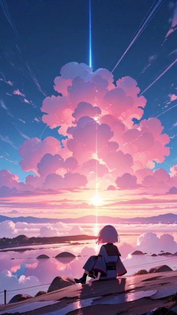 Anime Sky Cloud Tower Shoreline Wallpaper