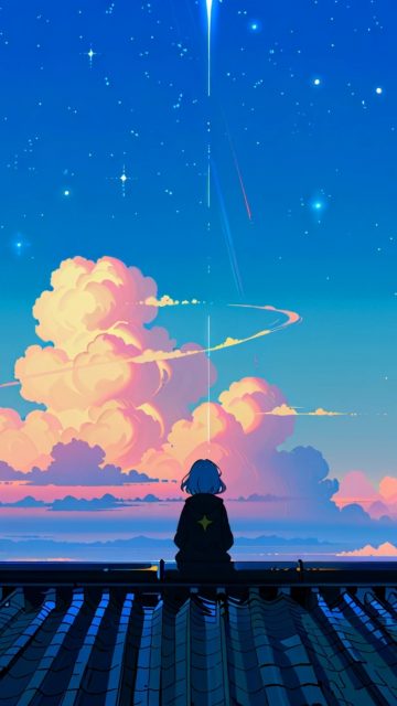Anime Sky Cloud Tower Starlight Wallpaper