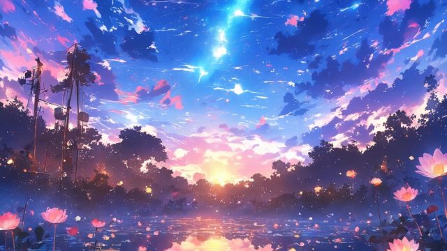 Anime Sky Comet Sunset Glow Wallpaper