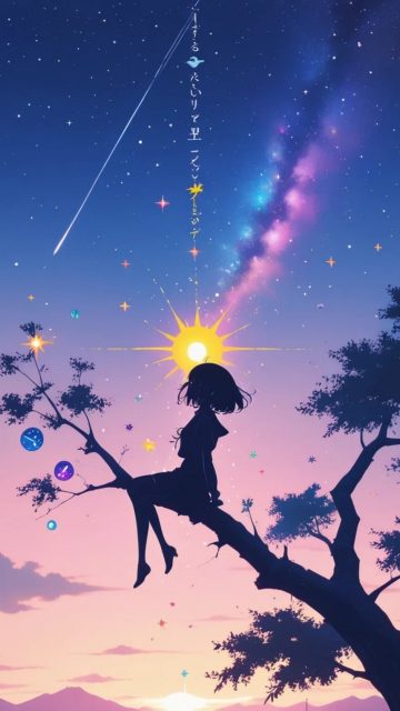 Anime Sky Comet Tree Silhouette Wallpaper