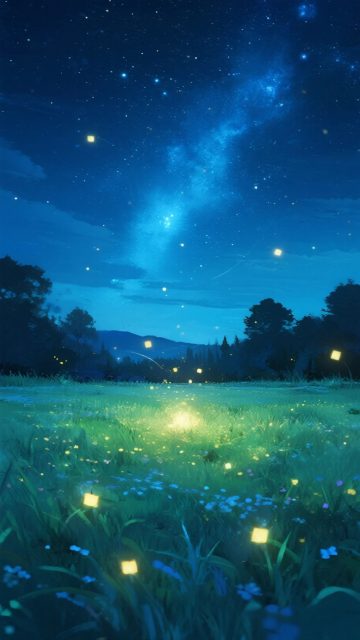 Anime Sky Firefly Meadow Night Wallpaper
