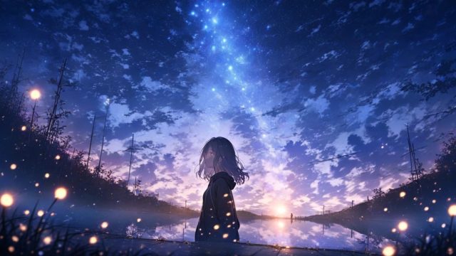 Anime Sky Firefly River Night Wallpaper