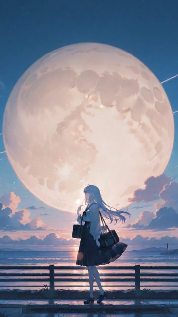 Anime Sky Giant Moon Overlook Wallpaper