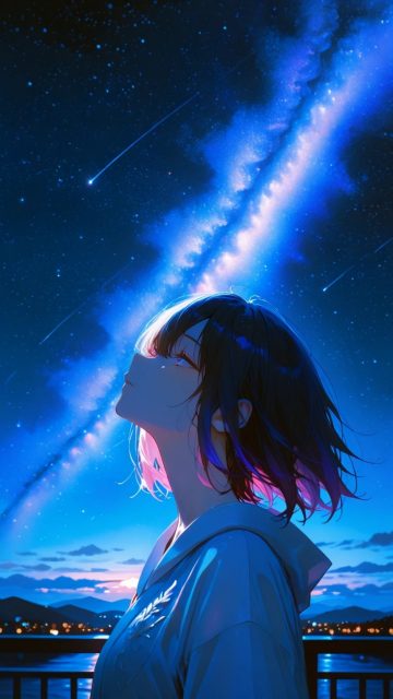 Anime Sky Meteor River Night Wallpaper