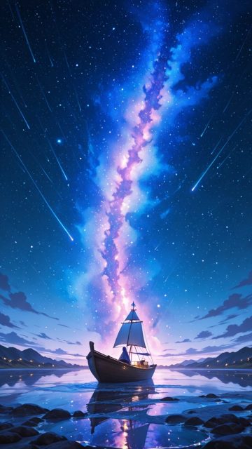Anime Sky Milky Way Boat Wallpaper
