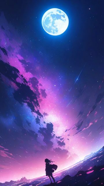 Anime Sky Moonlit Purple Horizon Wallpaper