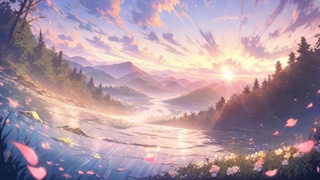 Anime Sky Pastel Mountain Sunrise Wallpaper