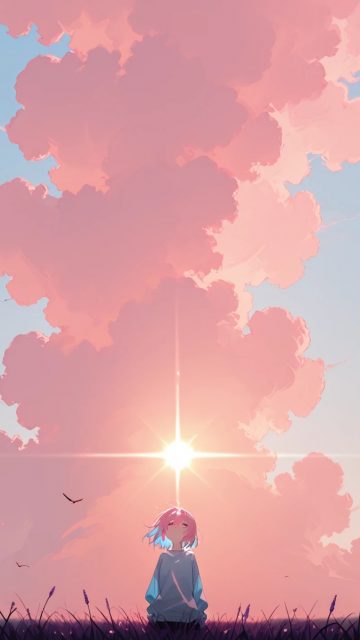 Anime Sky Pink Cloud Sunbeam Wallpaper