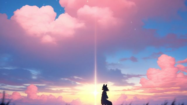 Anime Sky Sunrise Above Pink Clouds Wallpaper