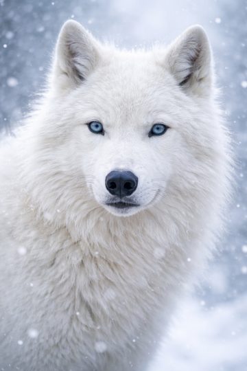 Arctic Wolf Close Portrait in Falling Snow Wallpaper
