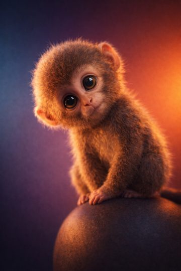 Baby Monkey Colorful Rim Light Cinematic Wallpaper