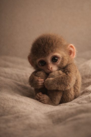 Baby Monkey Cozy Fabric Warm Neutral Wallpaper