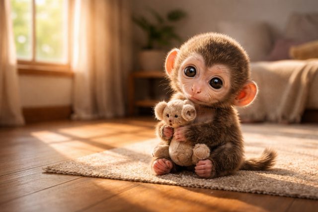 Baby Monkey Cozy Room Teddy Bear Wallpaper