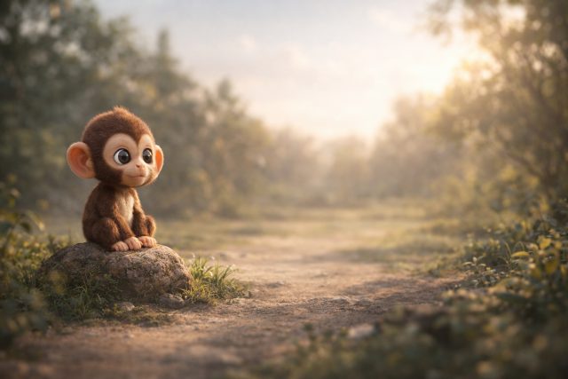 Baby Monkey Forest Path Wide Wallpaper