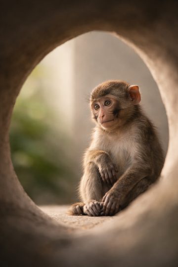 Baby Monkey Framed Circle Composition Wallpaper