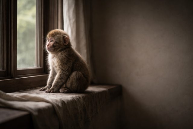 Baby Monkey Window Light Wallpaper