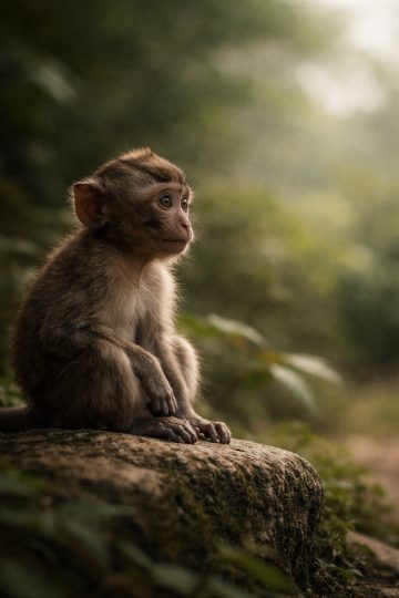 Baby Monkey Jungle Rock Wallpaper