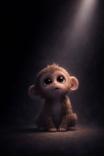 Baby Monkey Spotlight Dark Moody Wallpaper