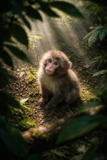 Baby Monkey Jungle Sunrays Depth Wallpaper