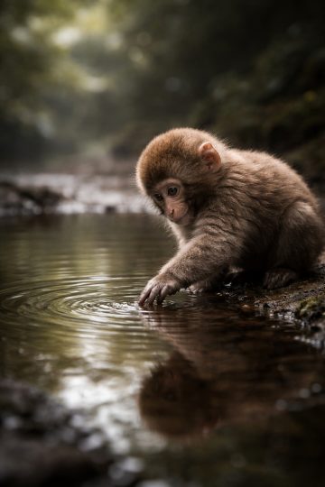 Baby Monkey Water Reflection Wallpaper