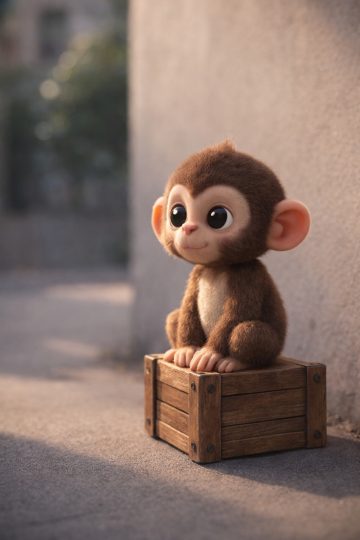 Baby Monkey Wooden Box Sunlight Wallpaper