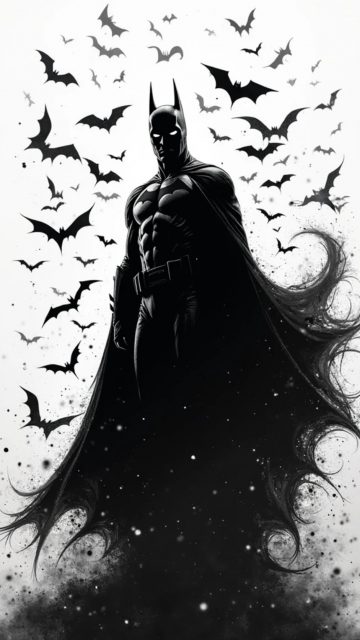 Batman Surrounded by a Swarm of Bats Wallpaper