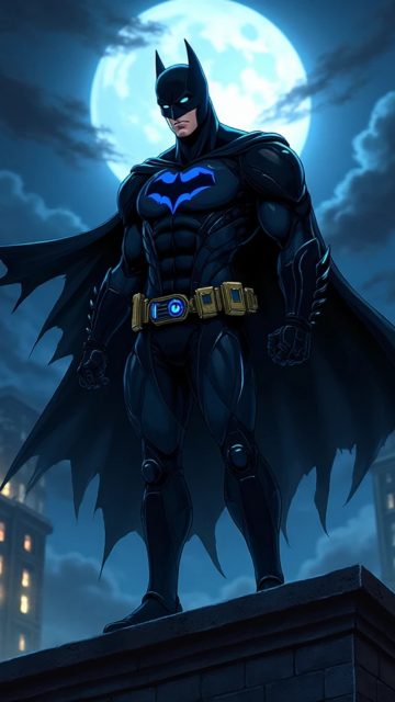 Batman Standing on a Moonlit Rooftop Wallpaper