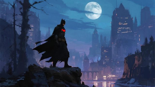 Batman Watching Gotham from a Gothic Cliff Wallpaper