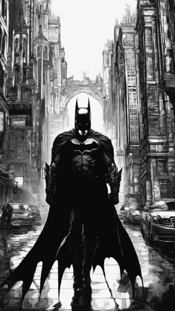 Batman in a Monochrome Gothic Street Wallpaper