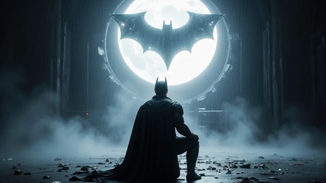 Batman Beneath the Moonlit Bat Signal Wallpaper
