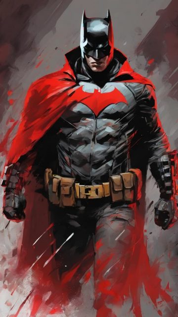 Batman with Crimson Cape Watercolor Wallpaper
