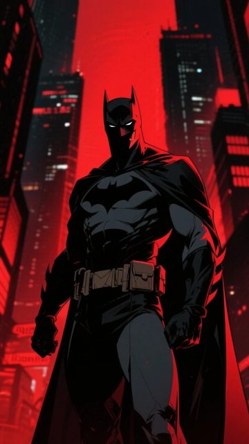 Batman in a Red Neon Gotham Wallpaper