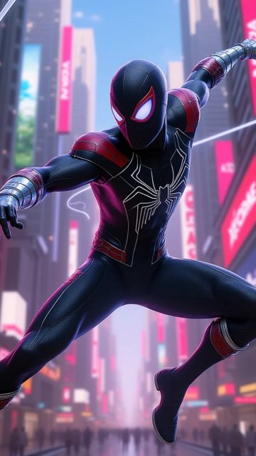Black Suit Spider-Man Neon Leap Wallpaper