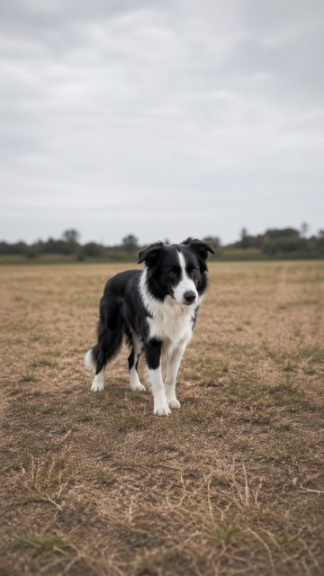 Border Collie Standing Still with Slight Head Tilt in Open Field Wallpaper