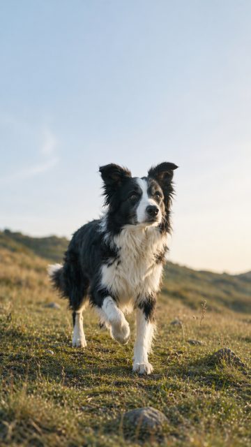 Border Collie Walking with Soft Step in Golden Hour Light Wallpaper