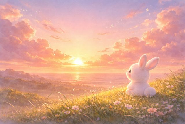Pastel Bunny Watching Sunset