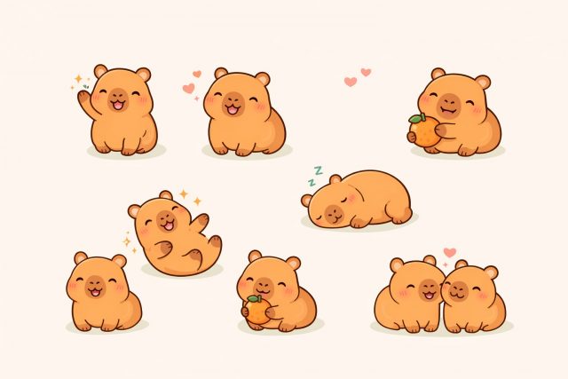 Minimal Cute Capybara Cartoon Sticker Collection