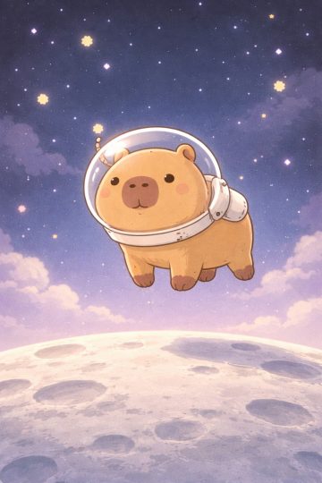 Capybara Astronaut Floating Above the Moon Wallpaper
