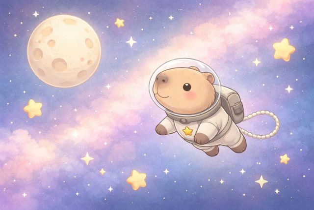 Capybara Astronaut Floating Through a Colorful Galaxy Wallpaper