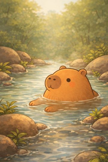 Capybara Bathing in a Gentle Forest Stream