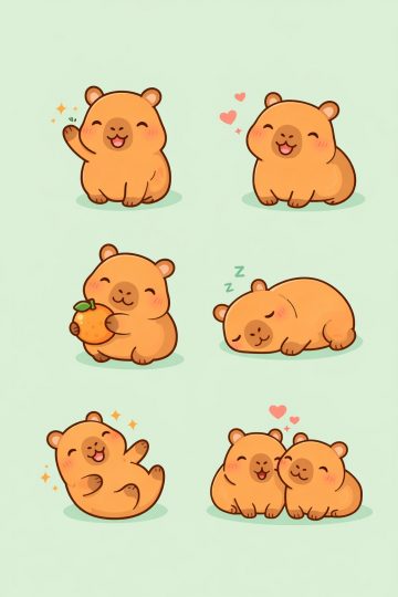Kawaii Capybara Sticker Pack with Cute Emotions