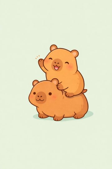 Kawaii Capybara Stack Minimal Cute Cartoon Wallpaper
