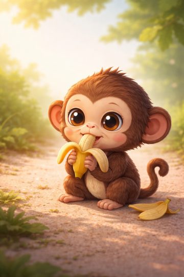 Cartoon Monkey Eating Banana Wallpaper