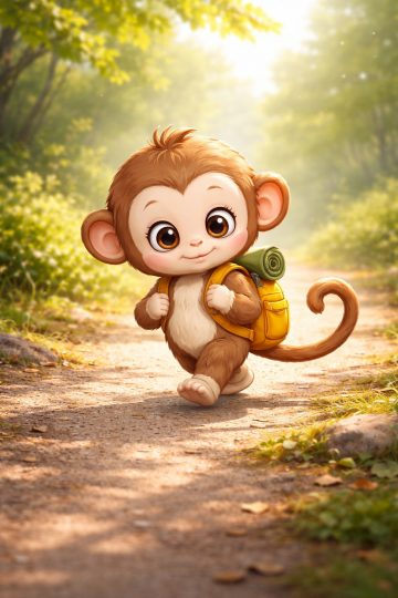 Cartoon Monkey Hiking Wallpaper